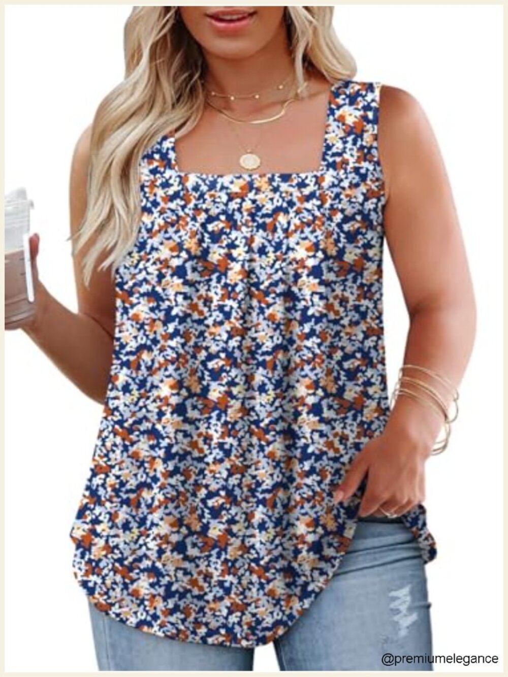 Plus Size Tank Tops Women Summer Square Neck Pleated Tunic Sleeveless 1X-5X